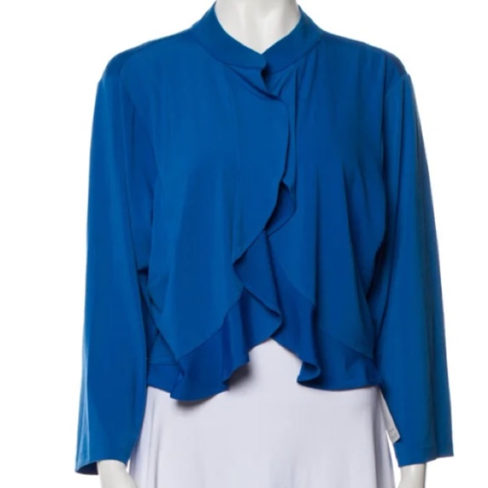 BOB MACKIE Wearable Art Cardigan Womens Large Navy Blue White Preppy Coastal 1X